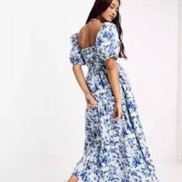 Abercrombie & Fitch Blue and White Floral Midi Dress - Picture 3 of 8